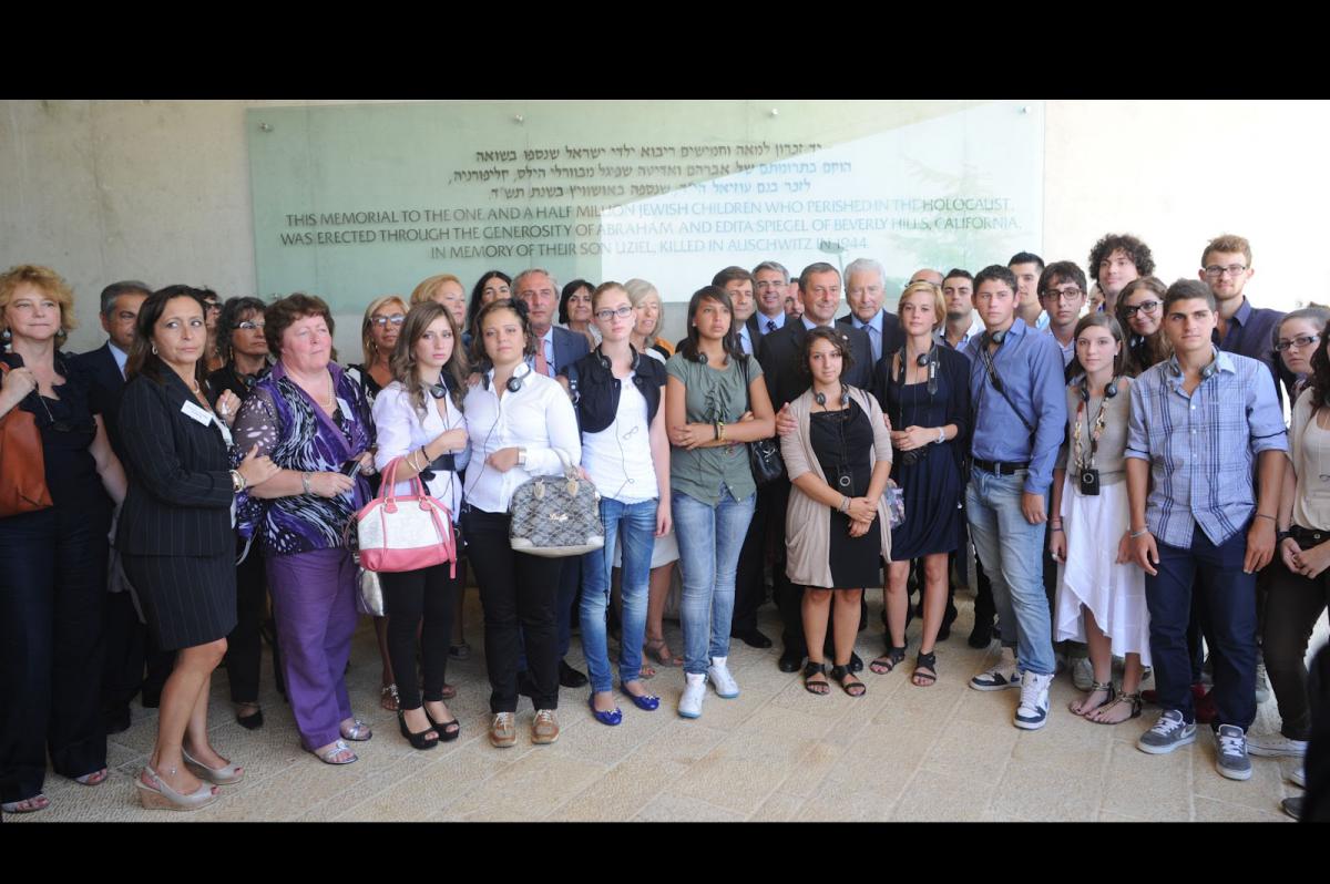 Italian Education Minister Profumo with Italian educators and students at Yad Vashem following an emotional visit to the Holocaust History Museum and Children's Memorial